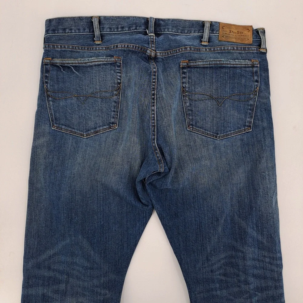 Polo Ralph Lauren Sullivan Slim Jeans Mens 38x32 Cotton Blue Faded Button Fly